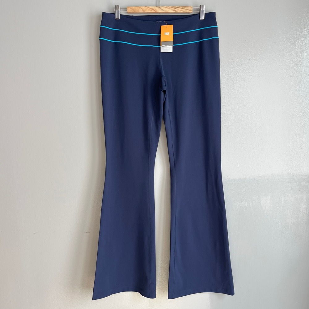 Lucy Hatha Power Pant Women XL Tall Navy Blue Low Rise Flare Yoga Athleisure NWT